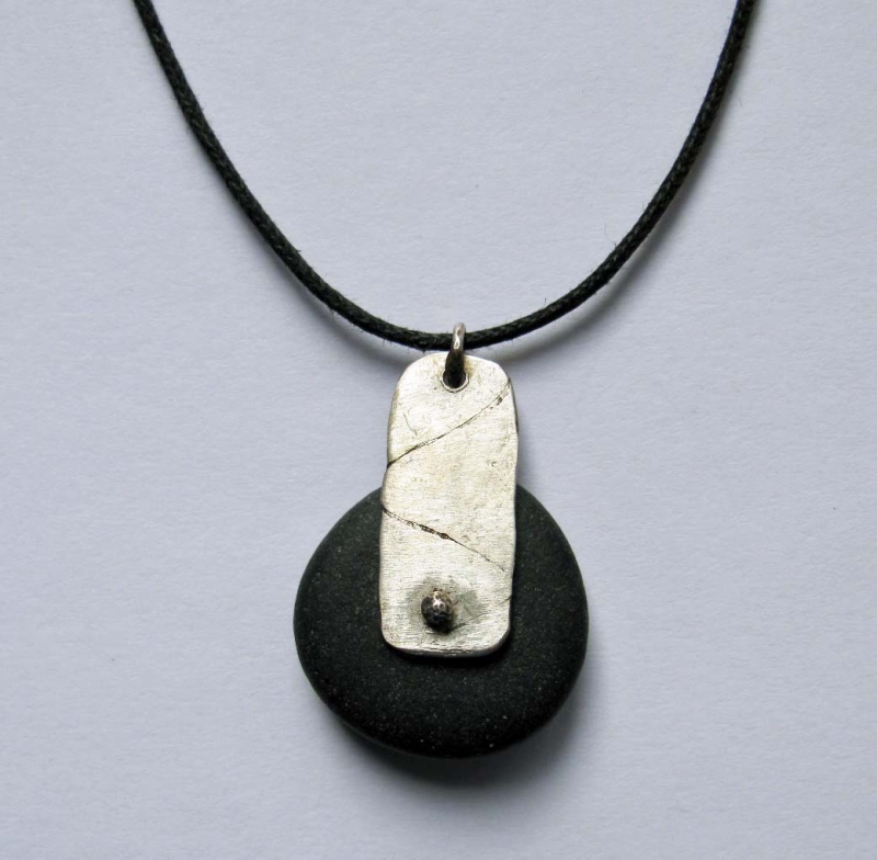 Black Stone Necklace with Silver Form